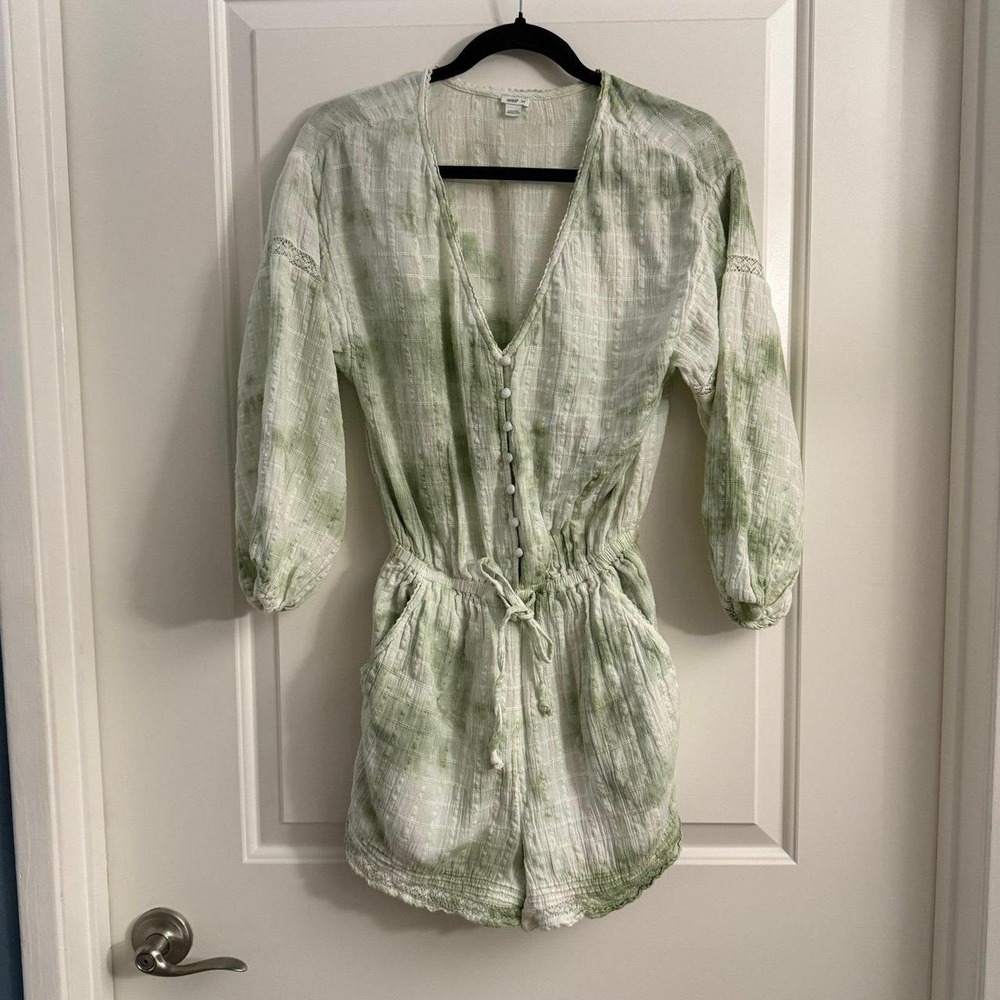 Aerie Moss Green and White Tie Dye Romper Size Small Festival Summer